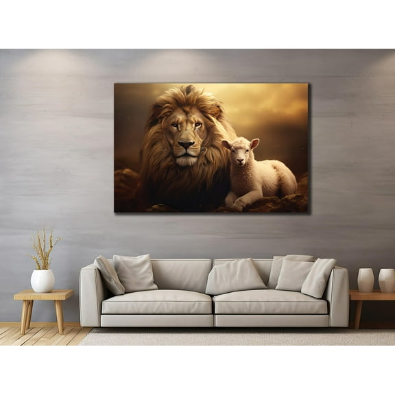 Lion And Lamb Print: Religious Christian Wall Art Warm Present Vintage UNFRAMED Poster Size 8x12