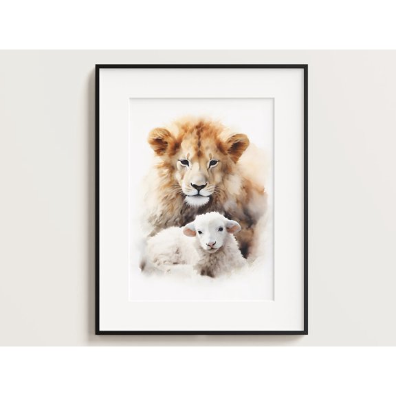 Lion And Lamb Religious Wall Art Print