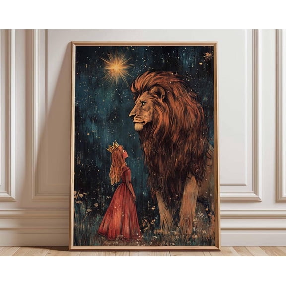 Lion And Princess Fantasy Wall Art Print