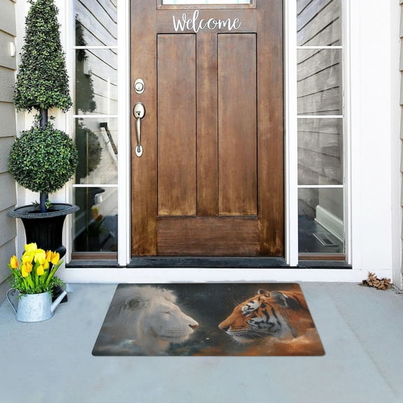 Lion Animal Confront in Starry Night Doormats Welcome Mats Gate Pads Entryway Outdoor 32" x 20"
