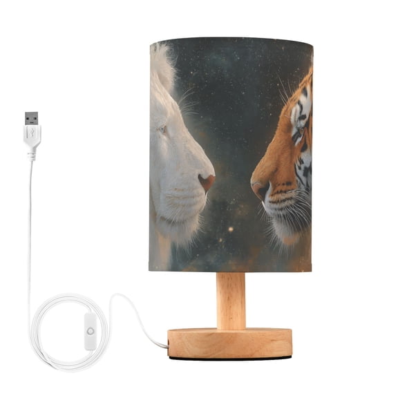 Lion Animal Confront in Starry Night Table Lamp with USB Port LED Warm Light Lamp Night Light Home Decor