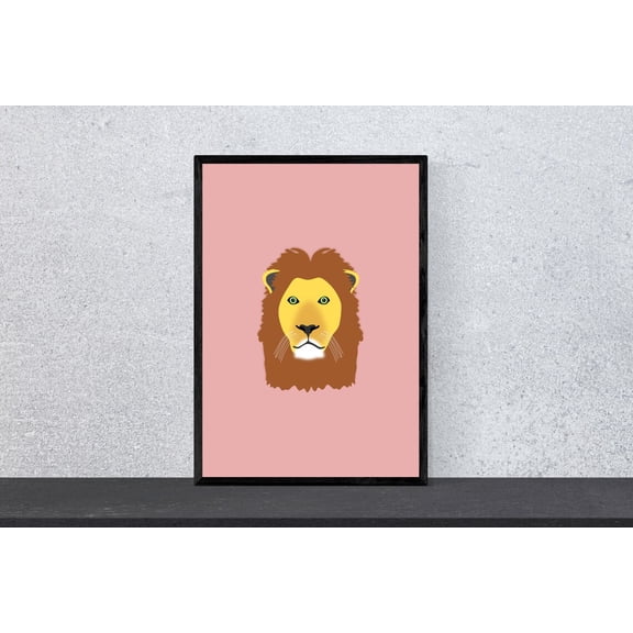 Lion Animal Head Childrens Nursery Safari Zoo Wall Decor, Unframed Paper Poster 8x10in