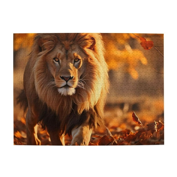 Lion Autumn Leaves Wildlife 500-Piece Wooden Jigsaw Puzzle for Adults, Fun & Challenging Family Brain-Teaser, Perfect Home Decor & Gift