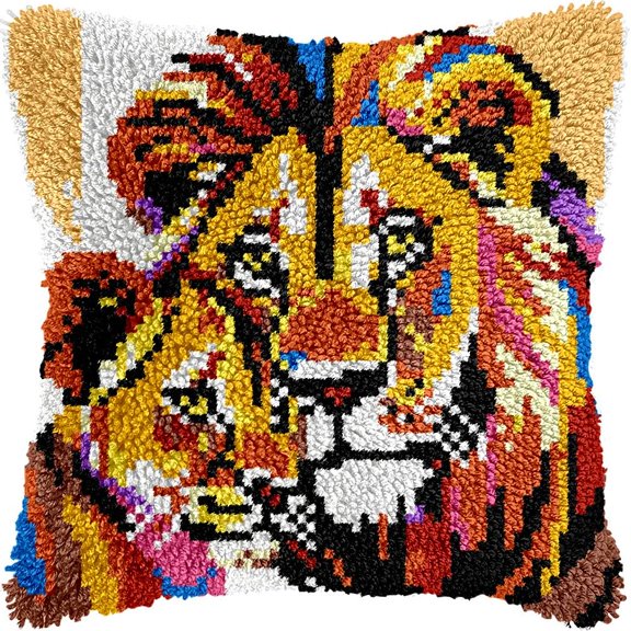 Lion & Baby Lion Latch Hook Pillow Kits DIY Pillowcase Crochet Hook Cushion Making Kits with Preprinted Pattern Canvas Instruction Yarns Pillow Cover Easy Starter DIY Kits 43x43cmk192)