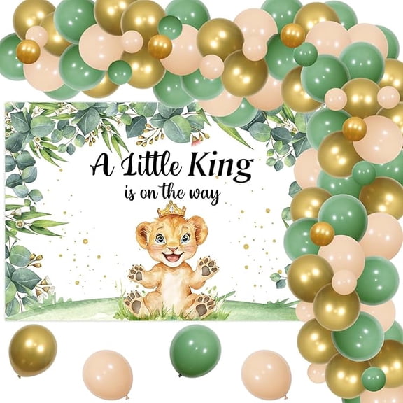 Lion Baby Shower Decoration, A Little King Is on The Way Decoration Backdrop Banner Balloon Garland Arch Kit for Lion Wild Woodland Jungle Safari Baby Shower Gender Reveal Decoration