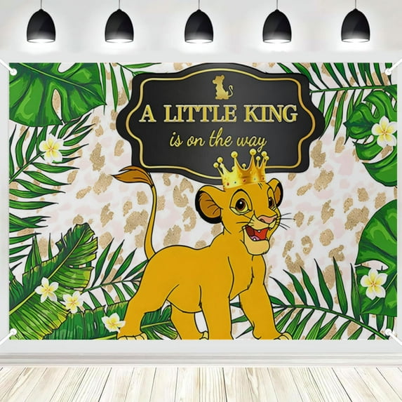 Lion Backdrop for Gender Reveal Party Supplies A Little King is On The Way Banner for Party Decorations Green Leaves Baby Shower Photo Background 59x39in