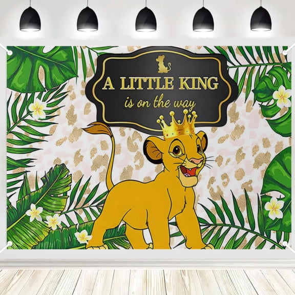 Lion Backdrop for Gender Reveal Party Supplies A Little King is On The Way Banner for Party Decorations Green Leaves Baby Shower Photo Background 8x4ft