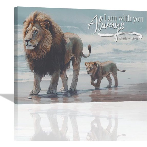 Lion Bathroom Decor Wall Art Lion Coastal Pictures Wall Decor Motivational Canvas Prints Painting Lion Decorations Framed Artwork for Bathroom Living Room Bedroom 16"x12"