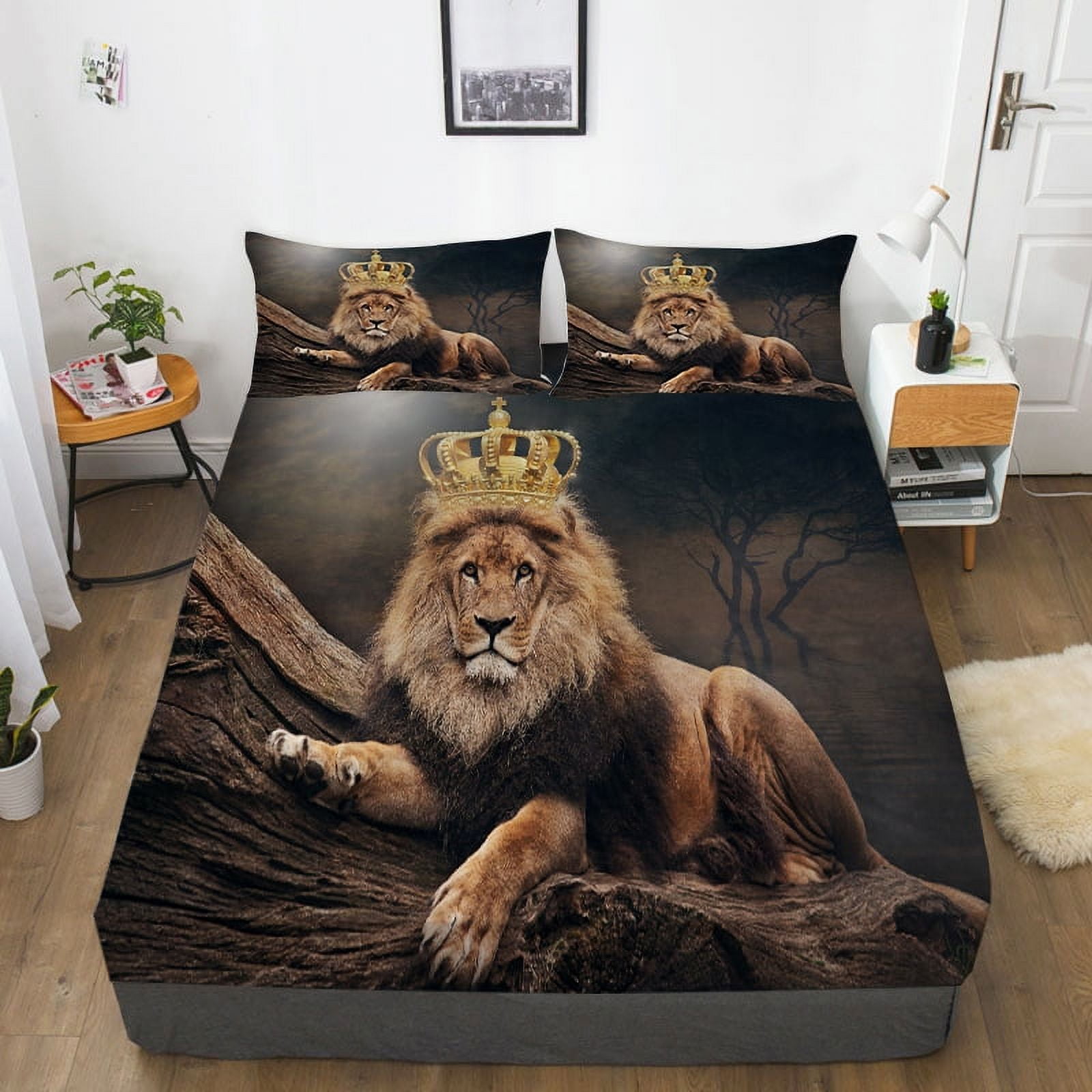 Lion Bed Sheet Animals Bedding Cover Set Home Textiles Fitted