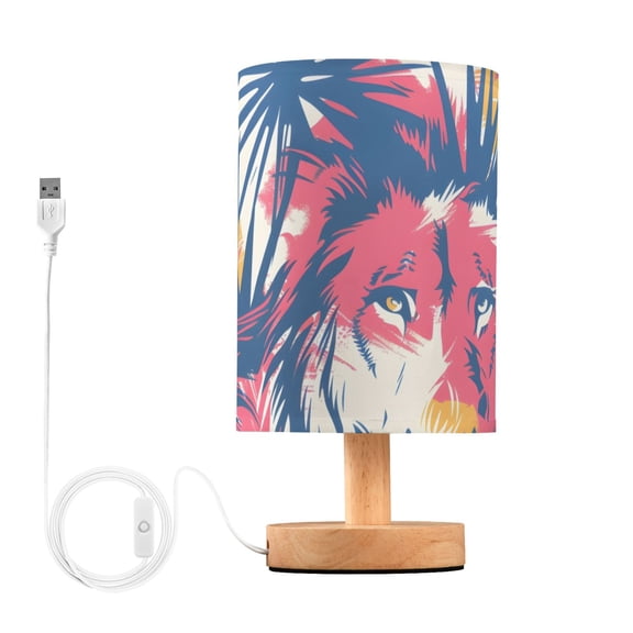Lion Behind Colorful Palm Leaves Table Lamp with USB Port LED Warm Light Lamp Night Light Home Decor