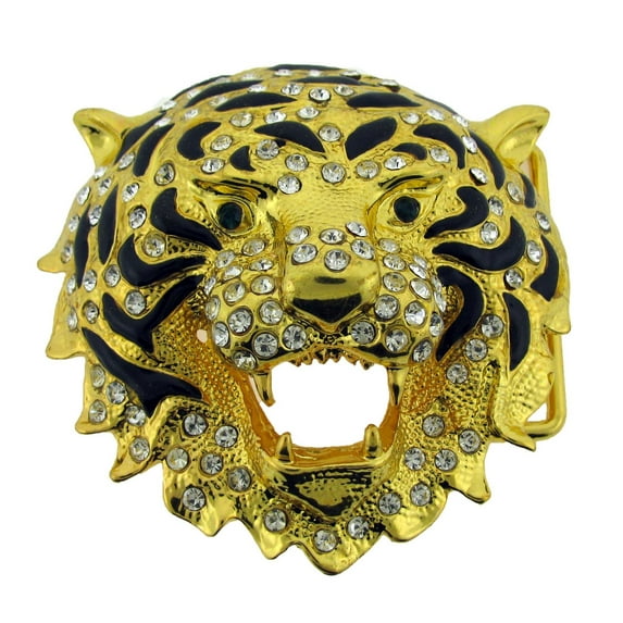 Lion Belt Buckle Rhinestone Gold Metal Unisex Fashion Costume New Bling Iced Out