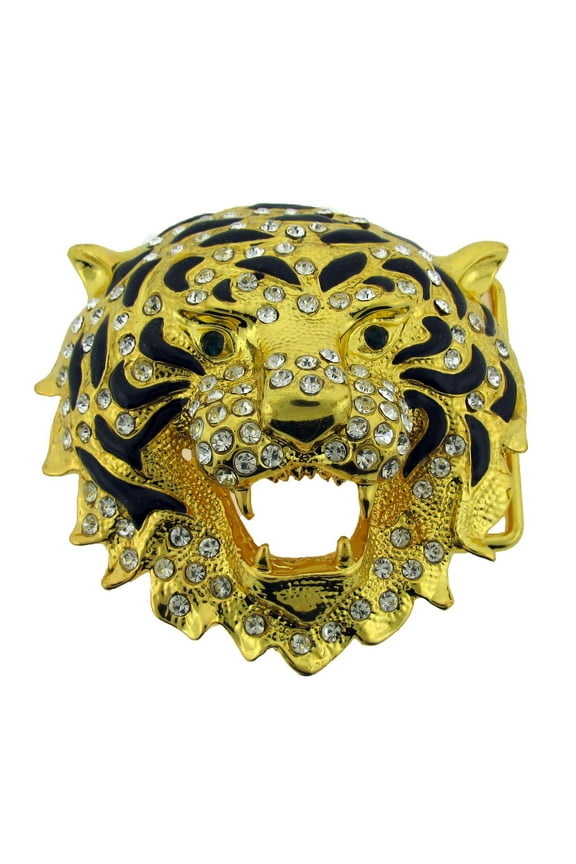 Lion Belt Buckle Rhinestone Gold Metal Unisex Fashion Costume New Bling Iced Out