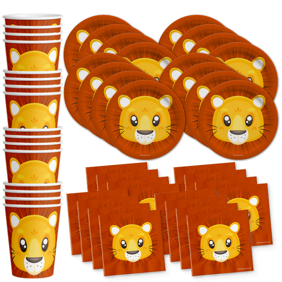 Lion Birthday Party Supplies Set Plates Napkins Cups Tableware Kit for 16