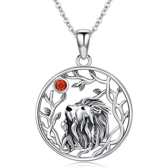 Lion Birthstone Necklace for Women 925 Sterling Silver Lion Pendant Necklace Jewelry Gifts for Women