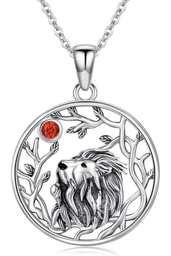 Lion Birthstone Necklace for Women 925 Sterling Silver Lion Pendant Necklace Jewelry Gifts for Women