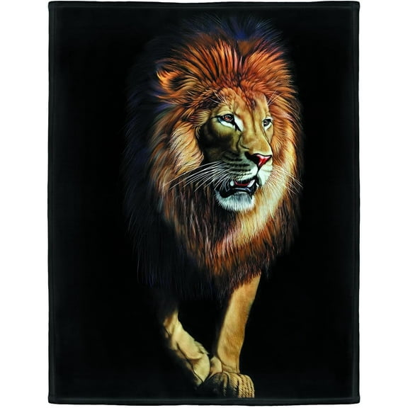 Lion Blanket Animal Print Soft Warm Fleece Throw for Couch Sofa Bed, Black, Black 60\