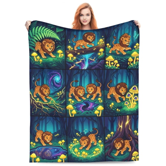 Lion Blanket, Flannel Fleece Throw Blanket, Couch Sofa Bed Home Office Travel Camping Picnic All Season Portable Wrap Nap Lounge Recliner Multi Purpose Accessory 50x40