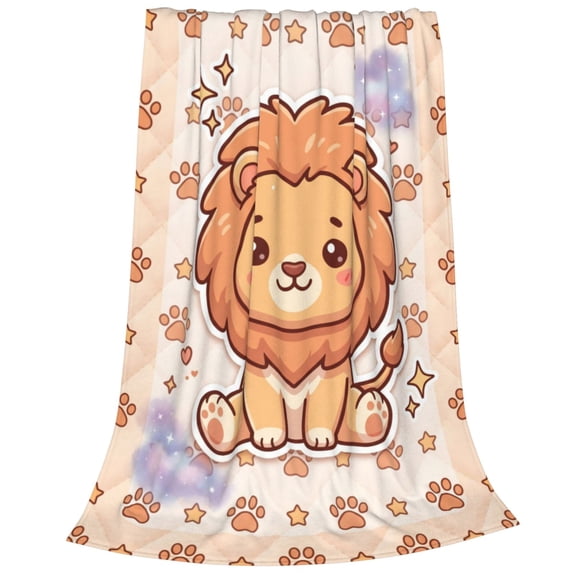 Lion Blanket, Flannel Fleece Throw, Kawaii Animal Art For Couch Sofa Bed, Decorative Home Decor, Soft Warm Office Nap Throw Accessory, Travel Blanket, All Season 50x40