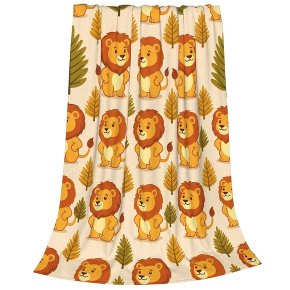 Lion Blanket Gift, Cartoon Lion Pattern Art, Soft Flannel Fleece For Couch Sofa Bed, Unique Home Office Accessory, All Purpose Decorative Holiday Scene Throw 50x40