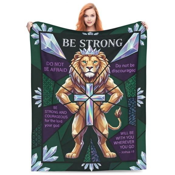 Lion Blanket Showcasing Scripture Print, Meaningful Spiritual Gift Capable for Baptism Use 50x40