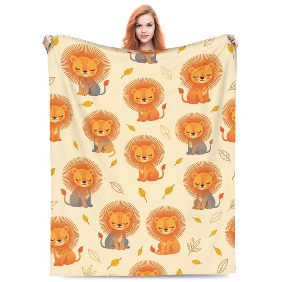 Lion Blanket, Whimsical Sun Lion Illustration, Repeating Animal Pattern For Sofa Bed Couch, Flannel Fleece Throw, Modern Decor, Office Travel Lounge Throw Piece 50x40