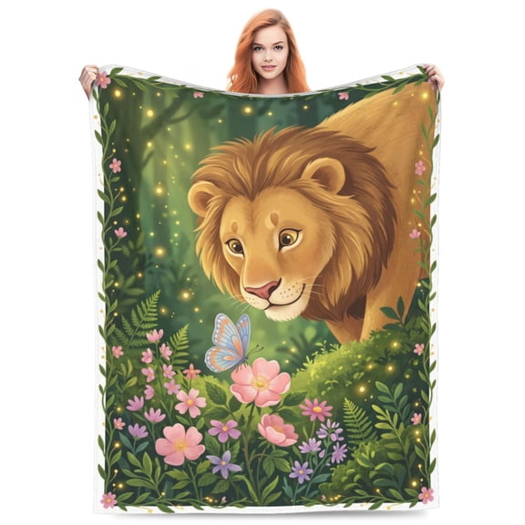 Lion Blanket for Family Couch Use, Majestic Wildlife Pattern for House Room Decoration 50x40