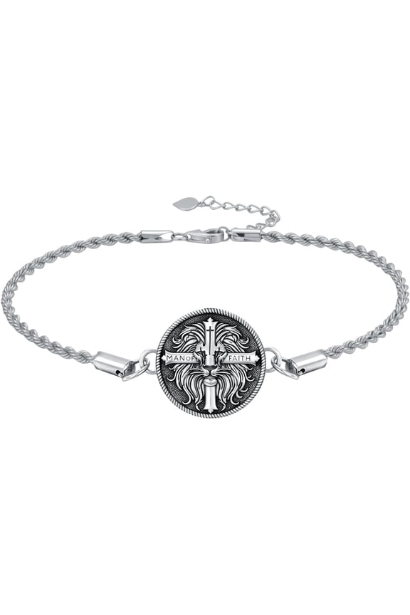 Lion Bracelet 925 Sterling Silver Men of Faith Bible Lion of Judah Jewelry Christian Bracelet Gifts for Men Husband Brother
