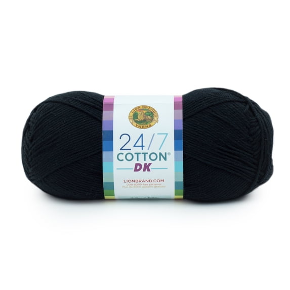 Lion Brand Yarn 24/7 Cotton DK #3 Light Yarn, Caviar, 273 yds / 3.5 oz