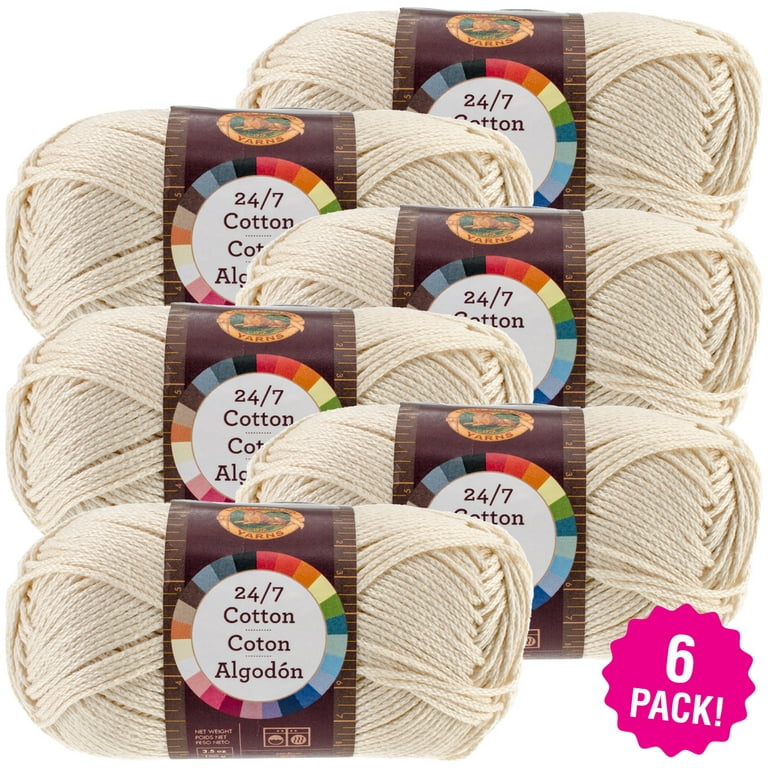 Lion Brand 24/7 Cotton Yarn - Ecru, Multipack of 6