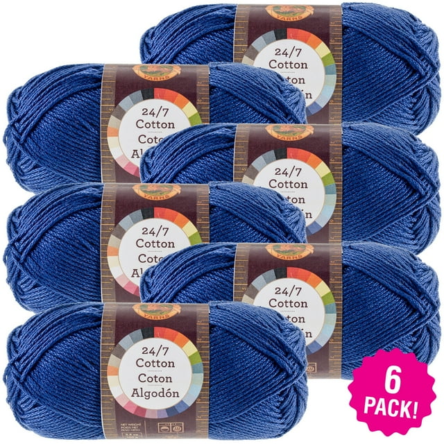 Lion Brand 24/7 Cotton Yarn Navy, Multipack of 6