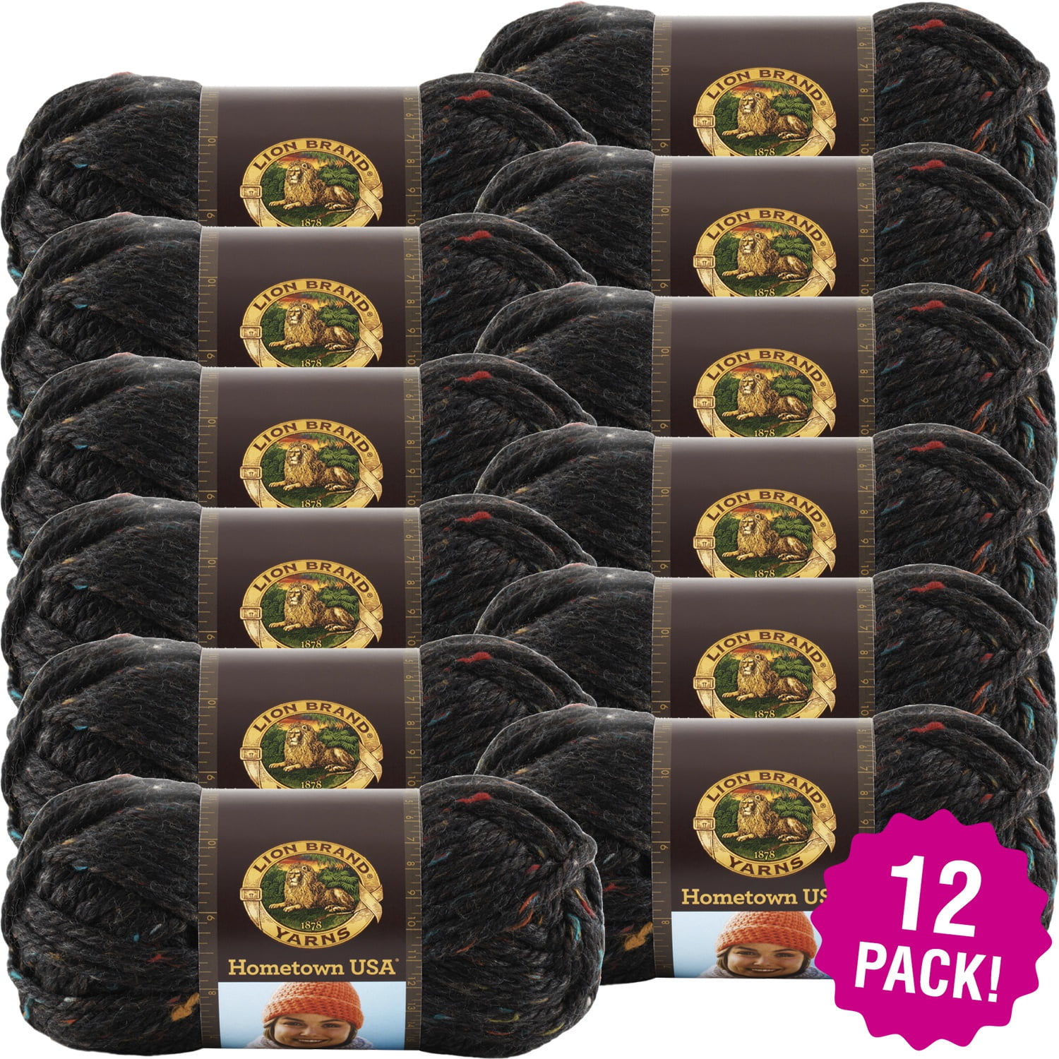Lion Brand Hometown USA Yarn Cambridge Tweed, Multipack of 12