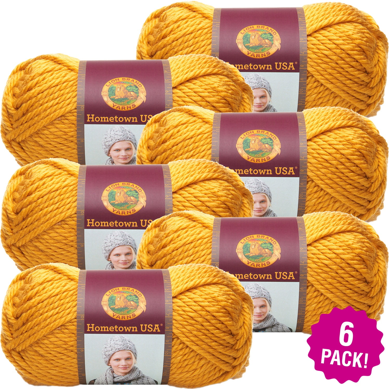 Lion Brand Hometown USA Yarn Madison Mustard, Multipack of 6