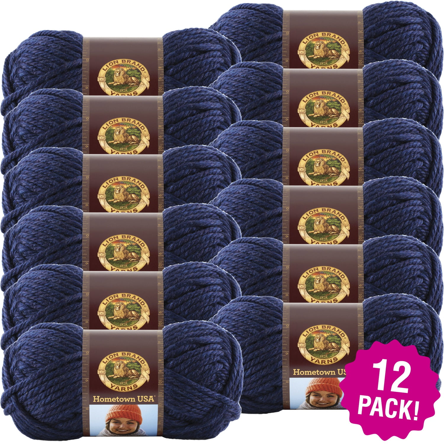 (12 Pack) Lion Brand Yarn Hometown Yarn, San Diego Navy Walmart