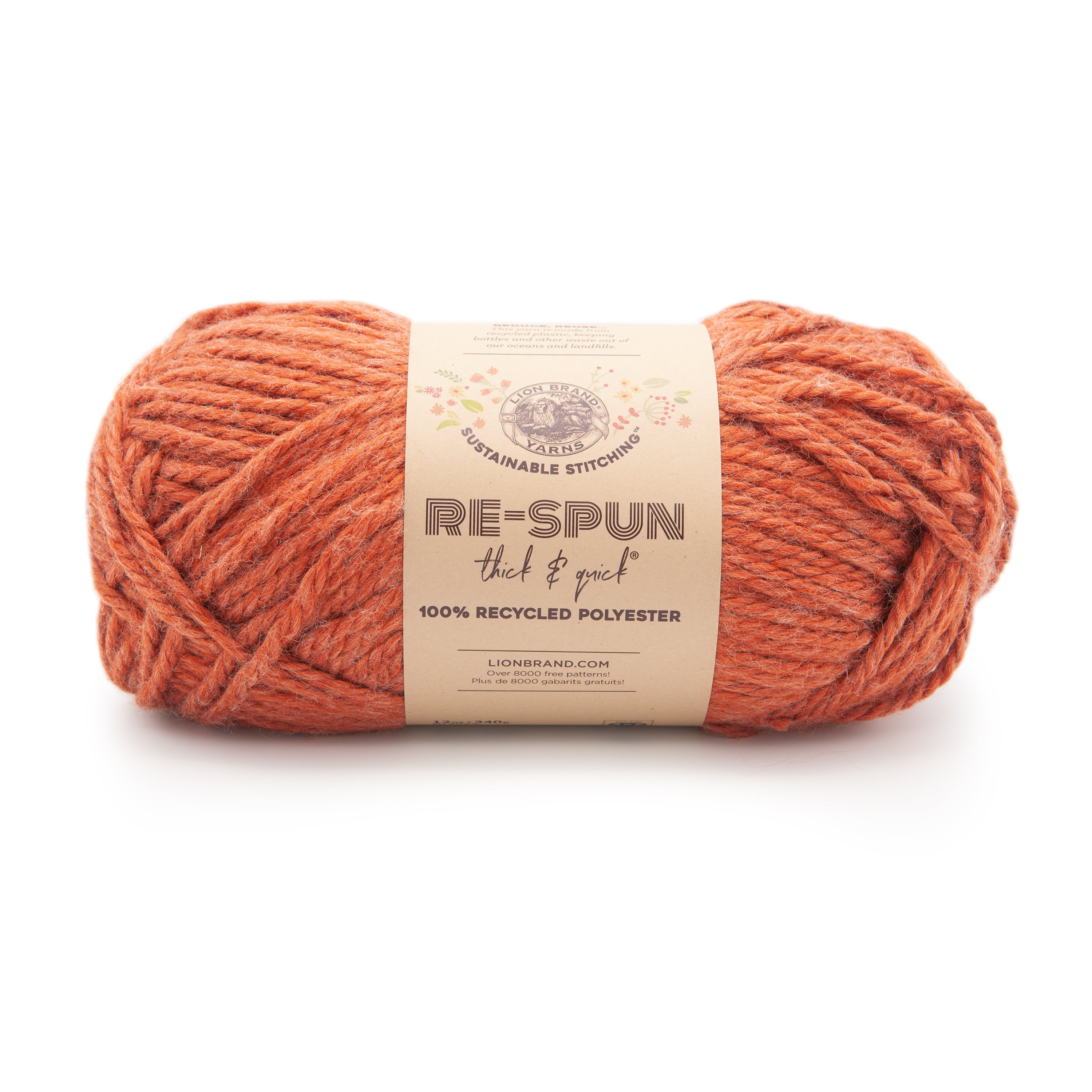Lion Brand Re-Spun Super Bulky Recycled Polyester Cinnamon Stick Yarn, 223 Yards