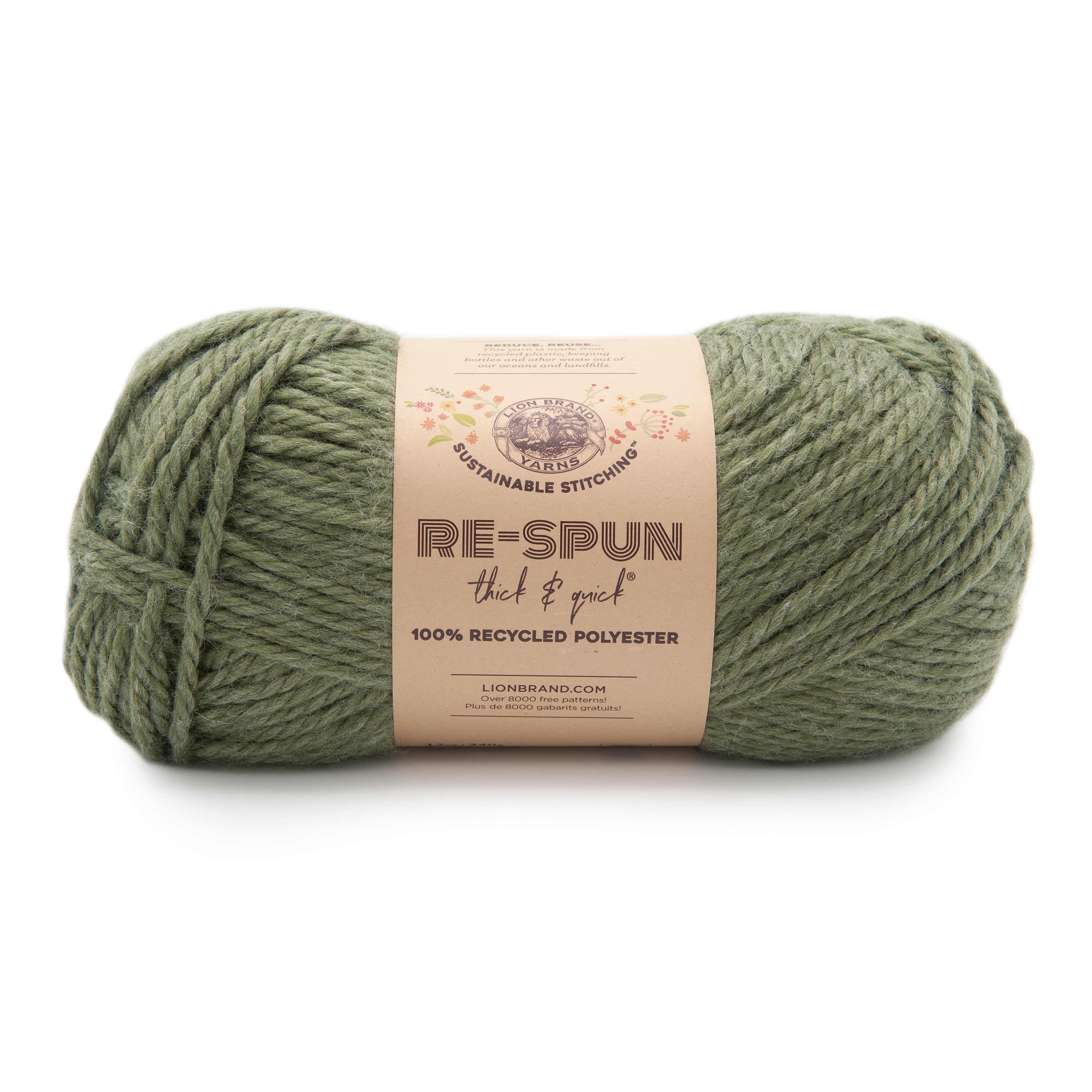 Lion Brand Re-Spun Super Bulky Recycled Polyester Evergreen Yarn, 223 Yards