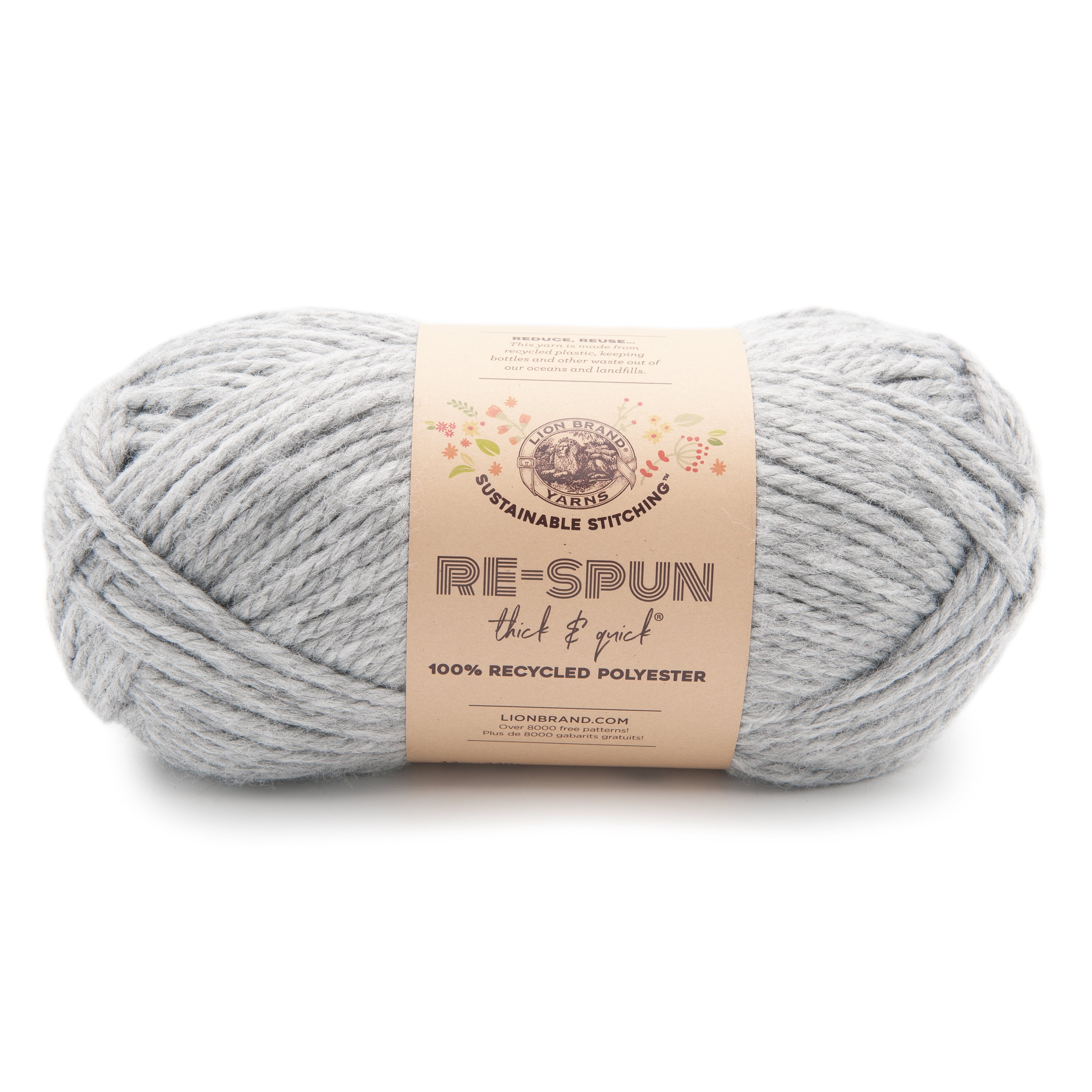 Lion Brand Re-Spun Super Bulky Recycled Polyester Gray Yarn, 223 Yards