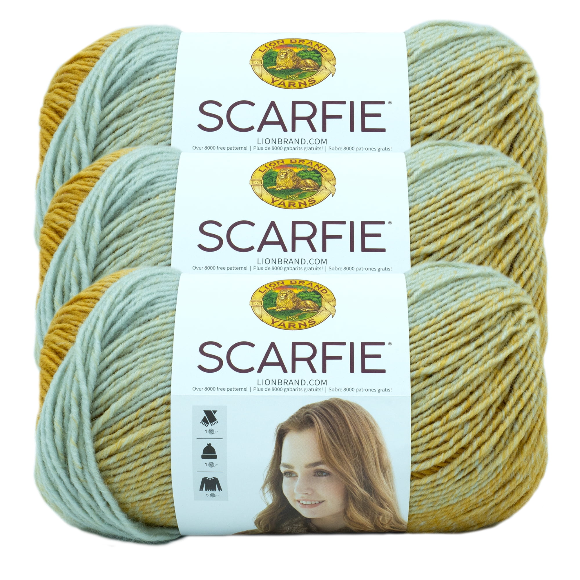 Lion Brand Scarfie Bulky Acrylic/Wool Ice/Gold Yarn 312 Yards (3 Pack)