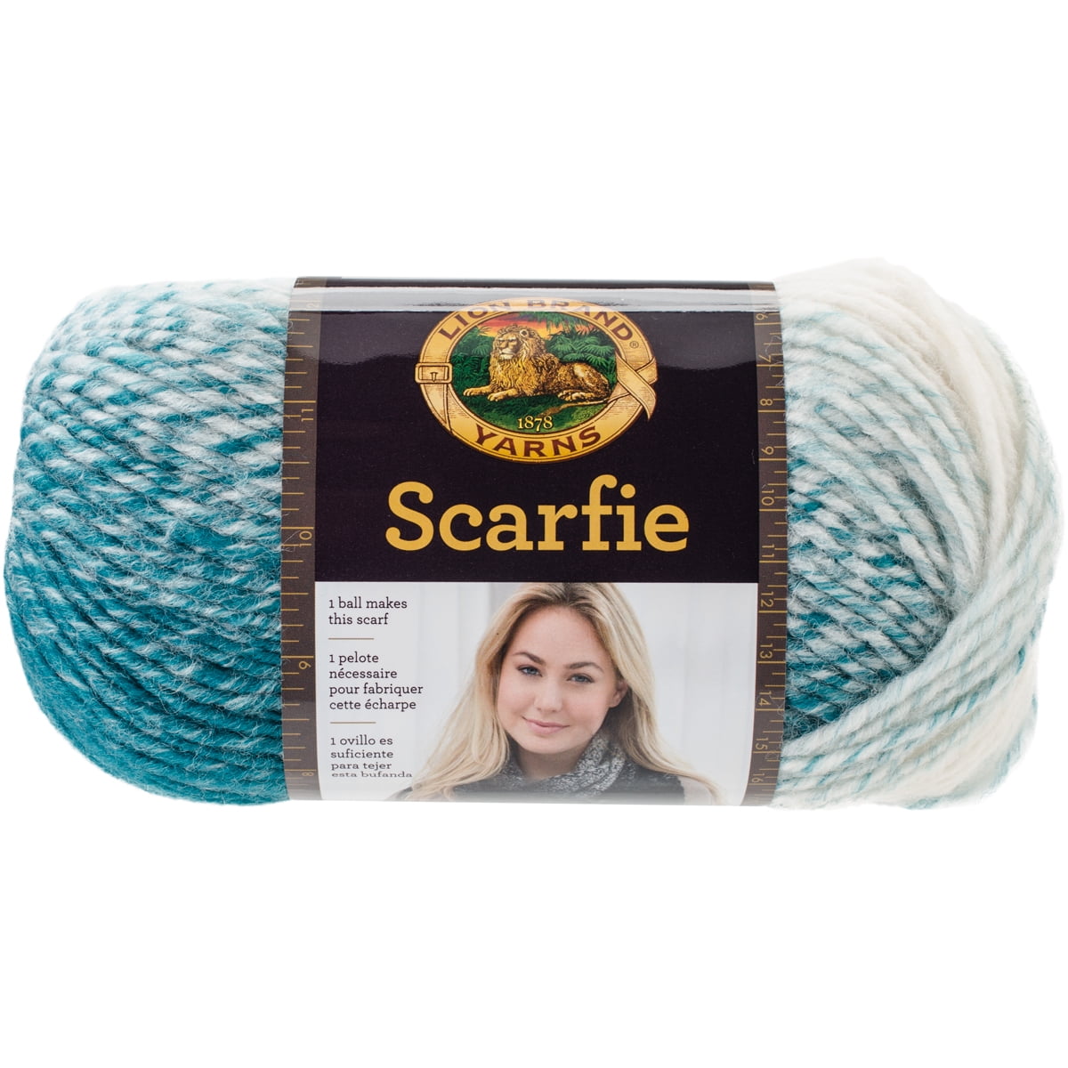 Lion Brand Scarfie Yarn - Cream/Teal, 312 yds