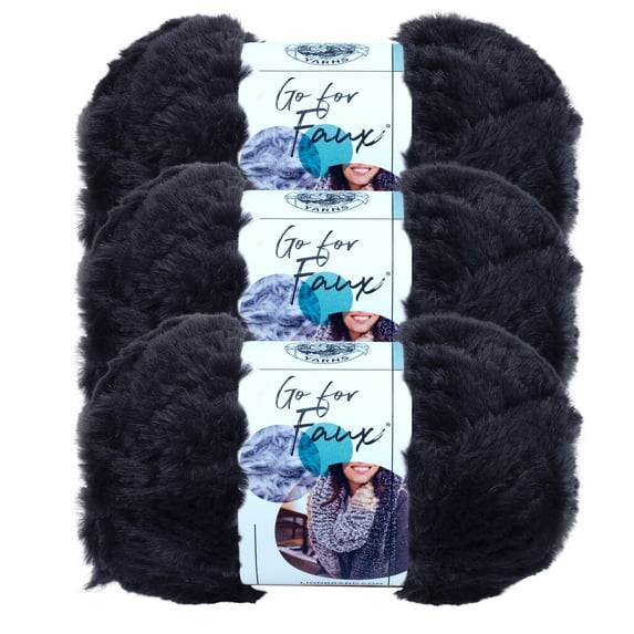 Lion Brand Yarn Go for Faux Black Panther Super Bulky Polyester Yarn 3 Pack