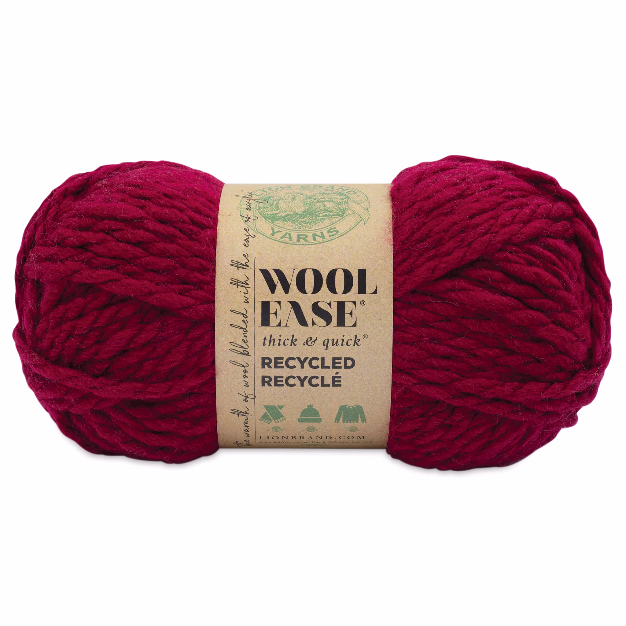 Lion Brand Wool Ease Thick & Quick Recycled Yarn, Burgundy, 6oz