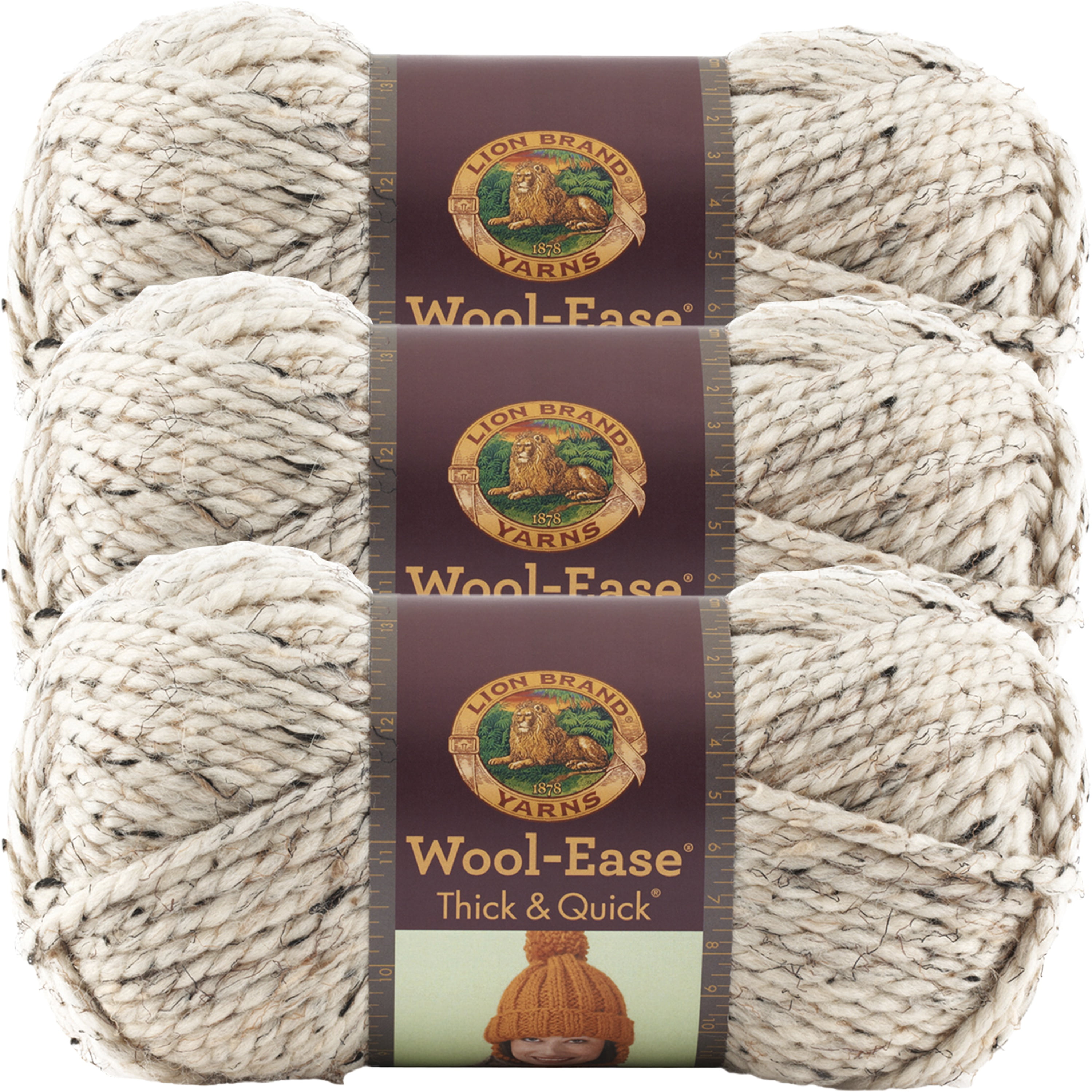 Lion Brand Wool-Ease Thick & Quick Yarn-Oatmeal, Multipack Of 3 