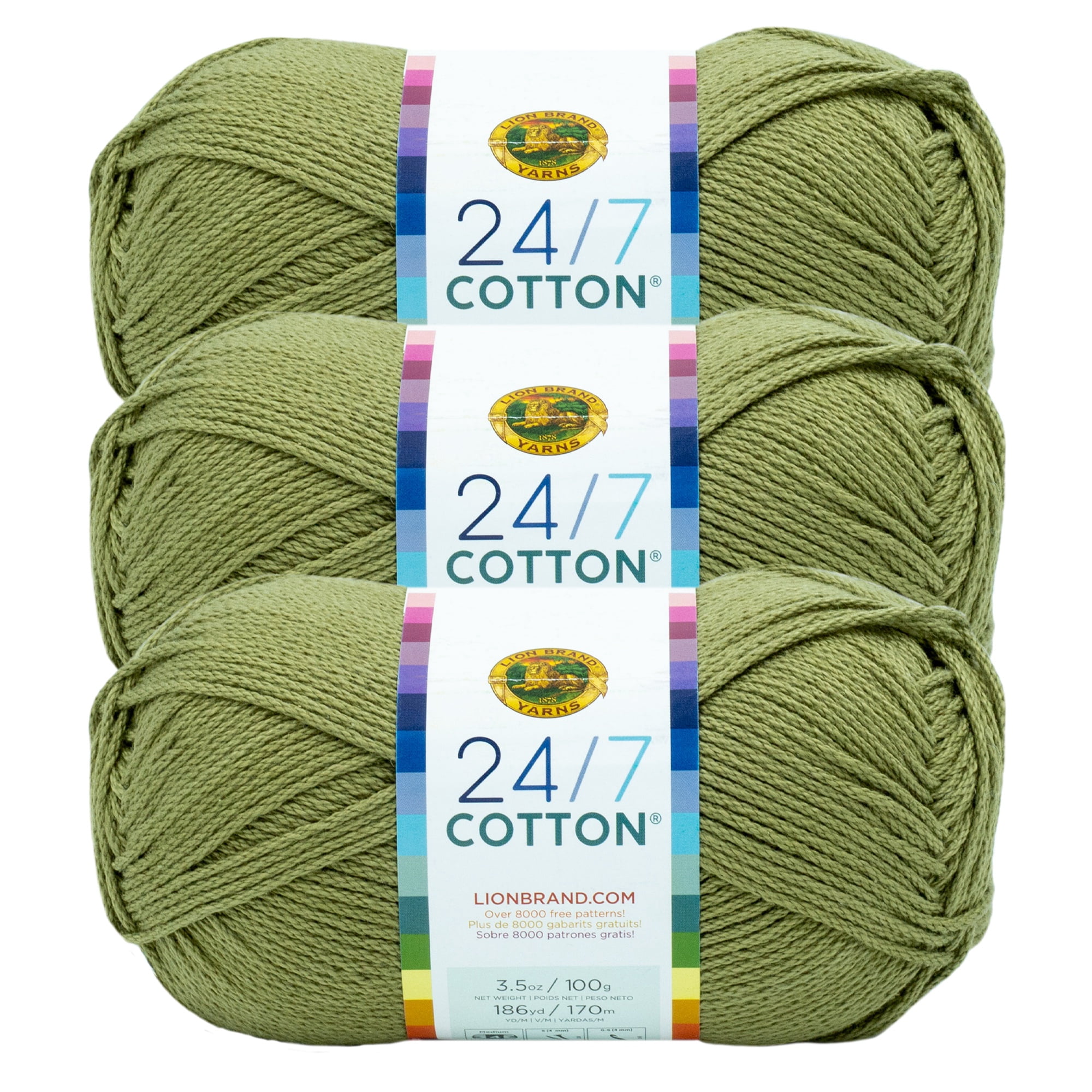 Lion Brand Yarn 24/7 Cotton Bay Leaf Medium Mercerized Cotton Yarn 3 Pack
