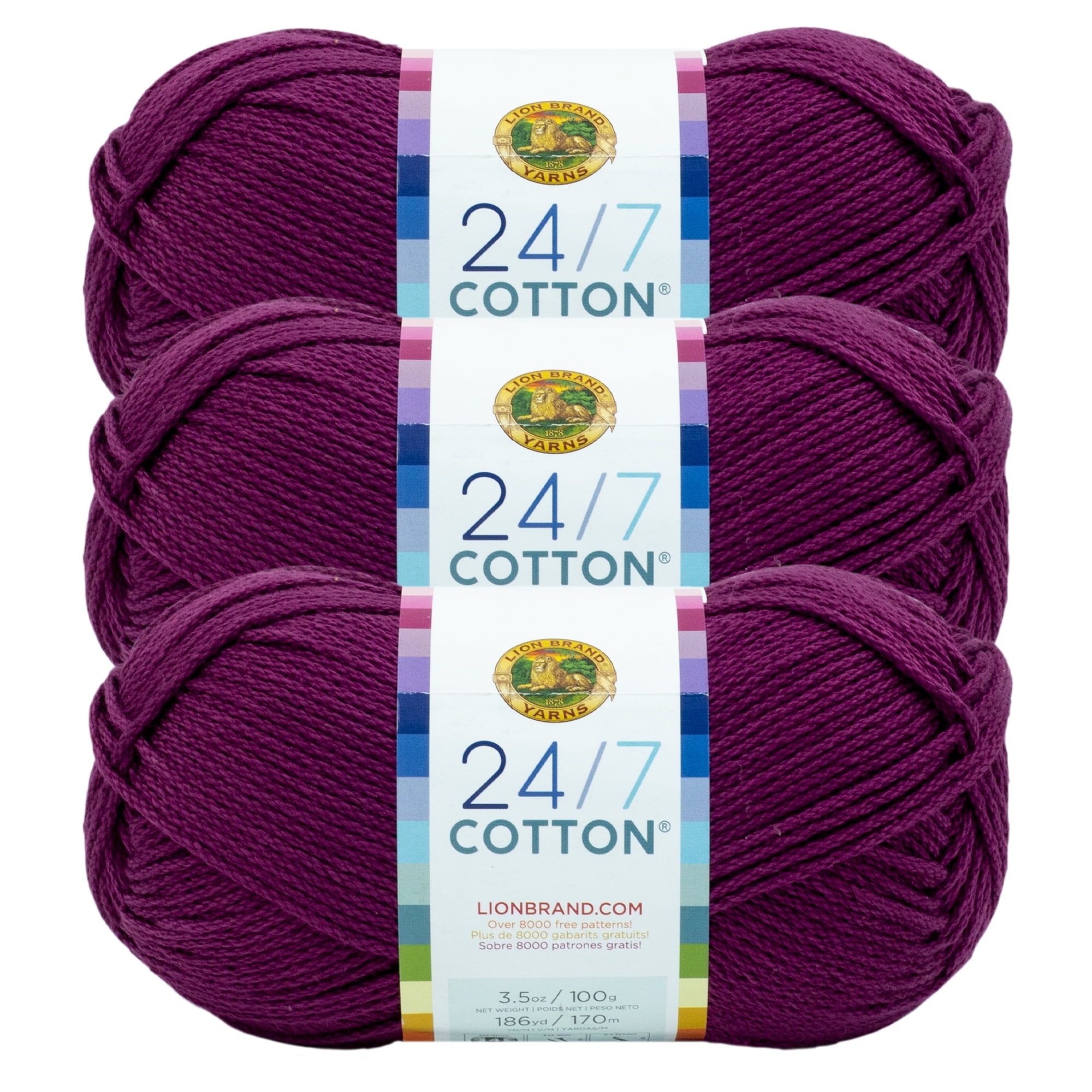 Lion Brand Yarn 24-7 Cotton Beets Medium Mercerized Cotton Purple Yarn ...