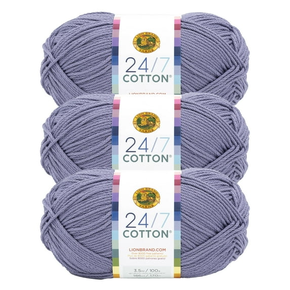 Lion Brand Yarn 24/7 Cotton Blue Grey Medium Mercerized Cotton Yarn 3 Pack