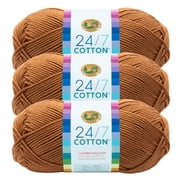 Lion Brand Yarn 24-7 Cotton Camel Medium Mercerized Cotton Beige Yarn 3 Pack