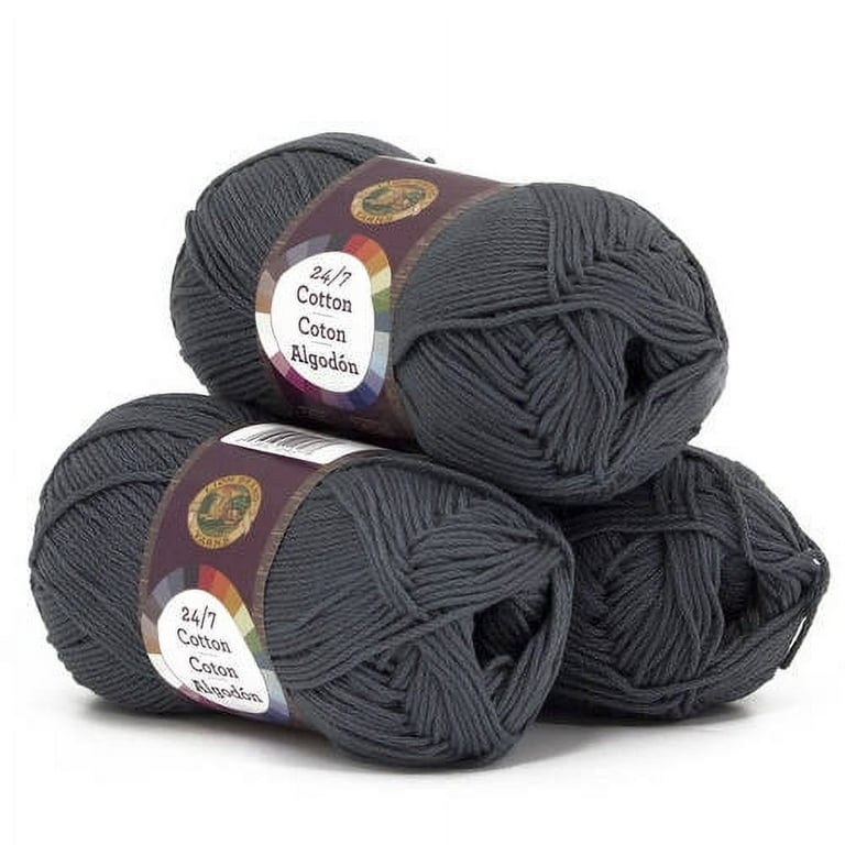Lion Brand Yarn 24-7 Cotton Charcoal Medium Mercerized Cotton Grey Yarn 3  Pack 
