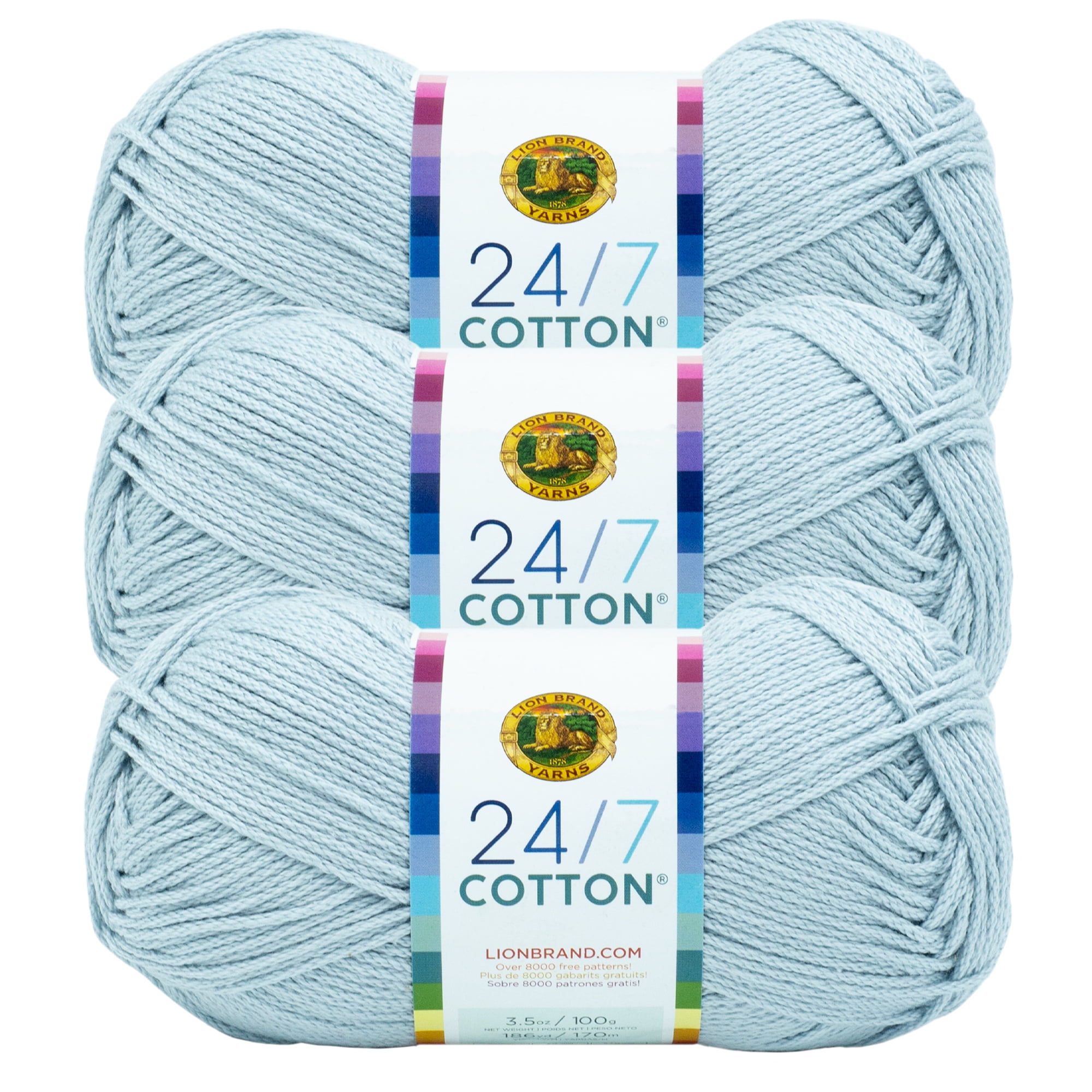 Lion Brand Yarn 24-7 Cotton Cool Grey Medium Mercerized Cotton