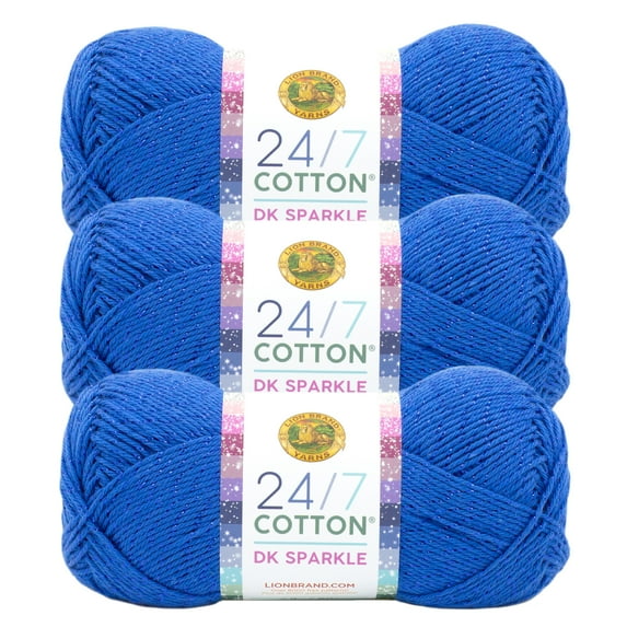 Lion Brand Yarn 24/7 Cotton DK Calypso Light Cotton, Polyester Yarn 3 Pack