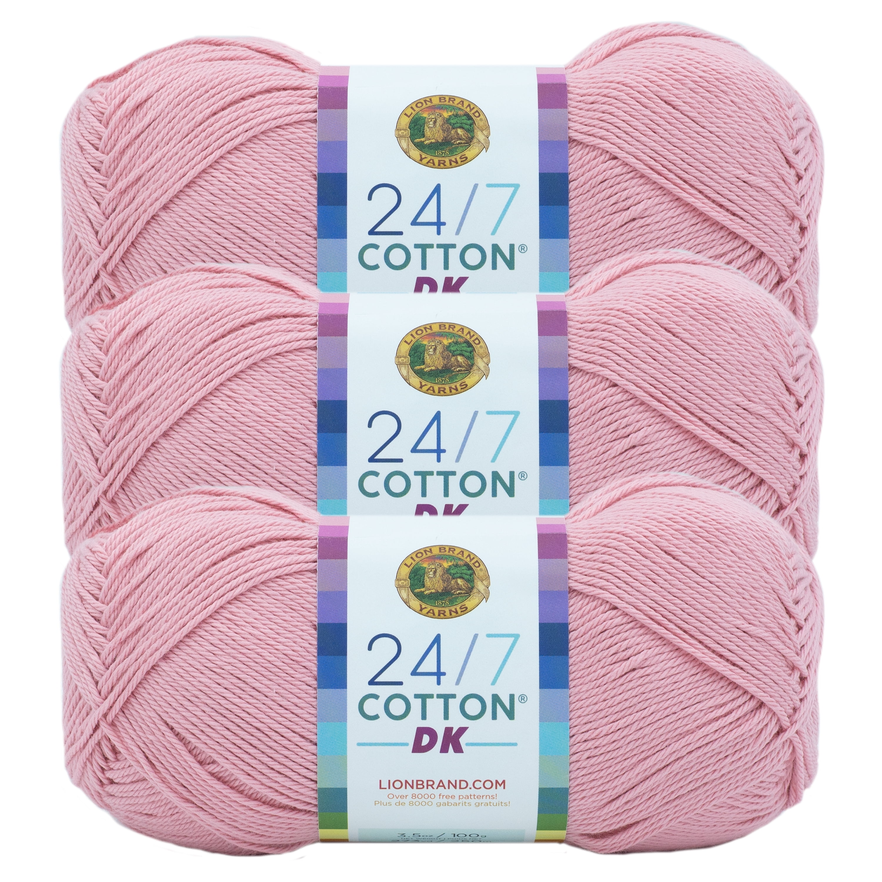 Lion Brand Yarn 24/7 Cotton DK Sugarcane Light Cotton White Yarn 3 Pack 