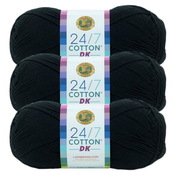 Lion Brand Yarn 24/7 Cotton DK Caviar Light Cotton Yarn 3 Pack